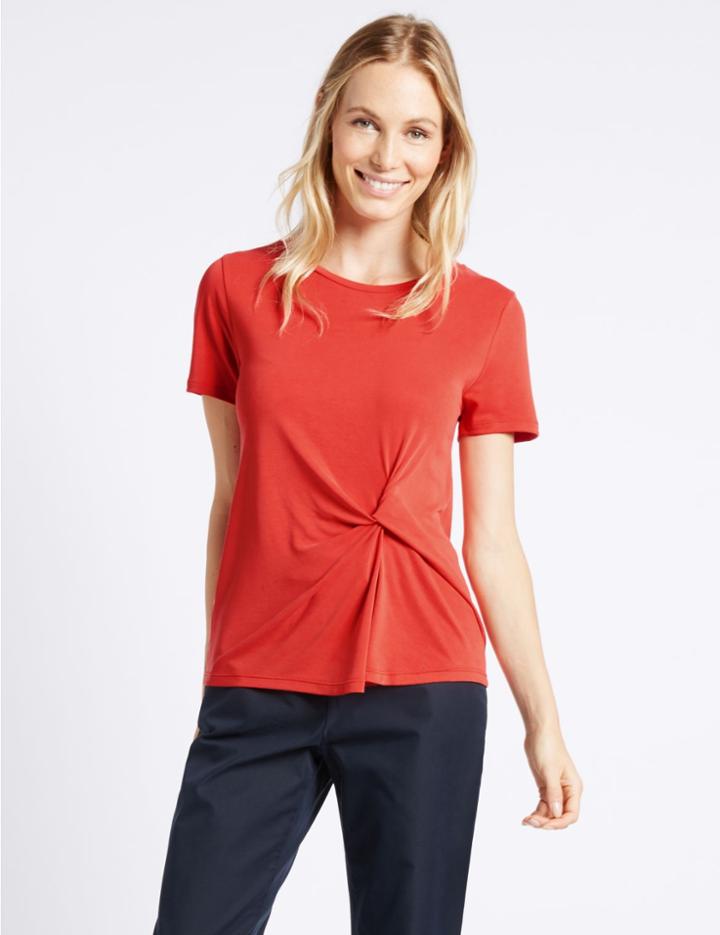 Marks & Spencer Modal Rich Front Tie Twist T-shirt Orange