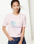 Marks & Spencer Pure Cotton Printed T-shirt Pale Pink Mix