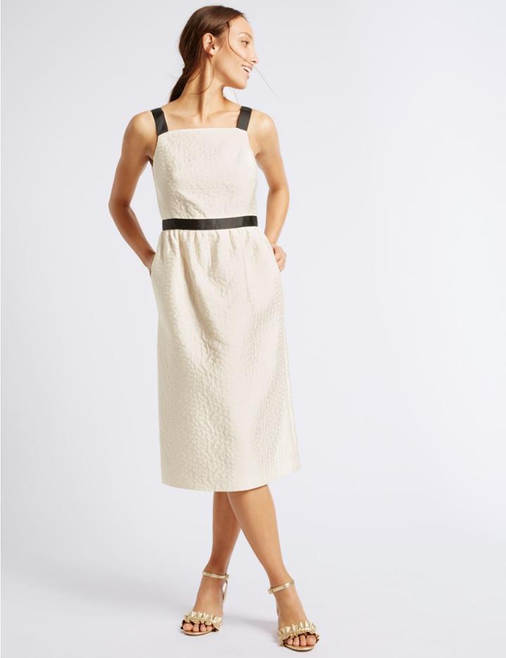 Marks & Spencer Cotton Blend Jacquard Prom Slip Dress Cream Mix
