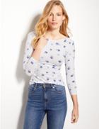 Marks & Spencer Cotton Rich Printed Slash Neck T-shirt White Mix