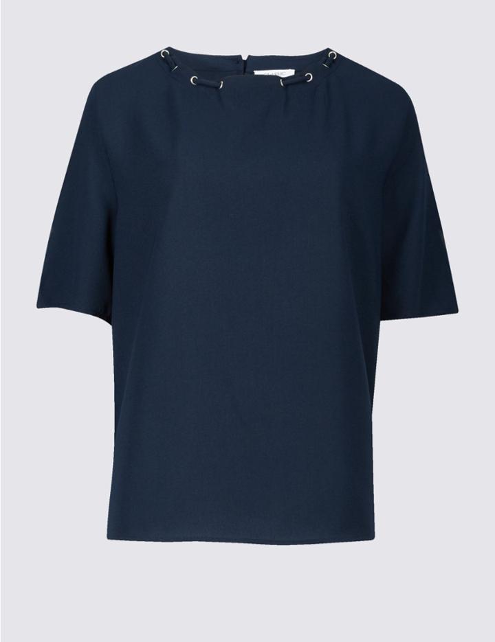 Marks & Spencer Round Neck Half Sleeve Blouse Navy