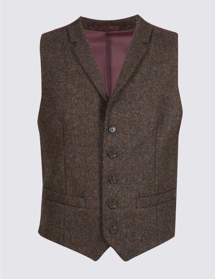 Marks & Spencer Pure Cotton Barleycorn Waistcoat Brown
