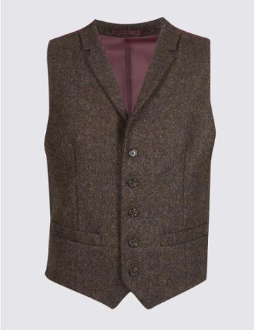 Marks & Spencer Pure Cotton Barleycorn Waistcoat Brown