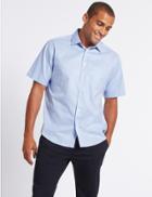 Marks & Spencer Pure Cotton Textured Shirt With Pocket Bright Blue