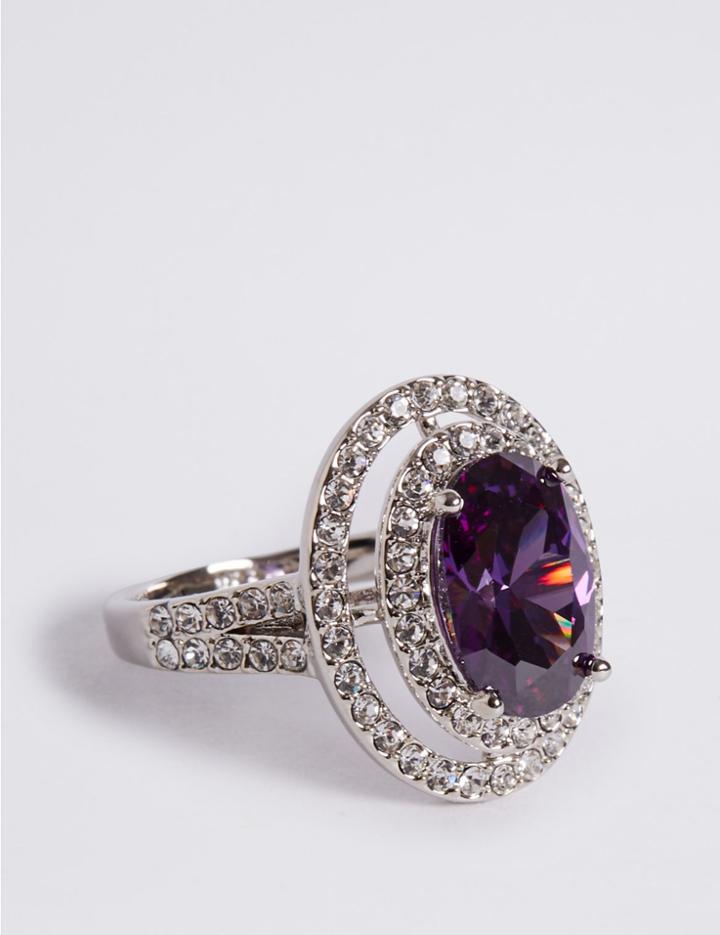 Marks & Spencer Platinum Plated Diamant Oval Ring Medium Purple