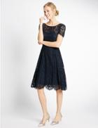 Marks & Spencer Cotton Blend Lace Layered Skater Dress Navy