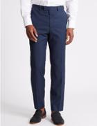 Marks & Spencer Indigo Textured Regular Fit Wool Trousers Denim