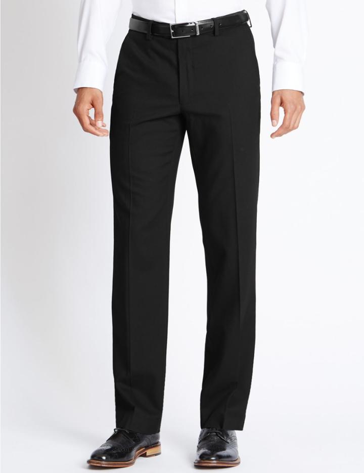 Marks & Spencer Tailored Fit Pure Wool Flat Front Trousers Black