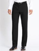 Marks & Spencer Tailored Fit Pure Wool Flat Front Trousers Black