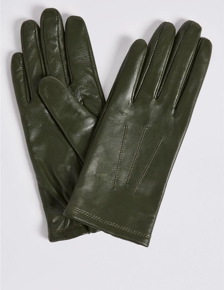 Marks & Spencer Leather Gloves Forest Green