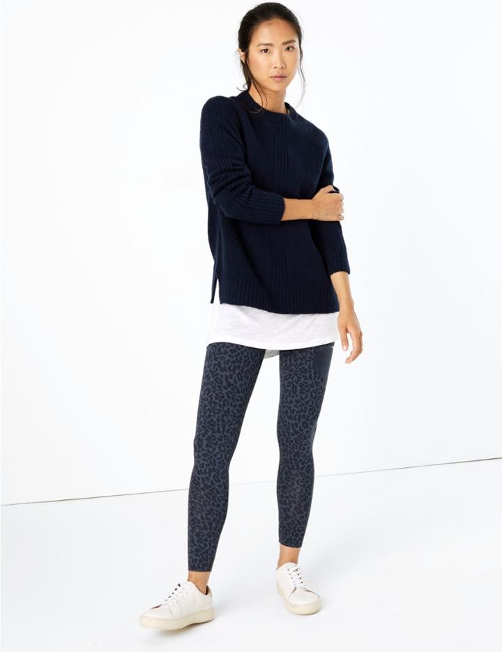 Marks & Spencer Leopard Print High Waist Leggings Navy Mix