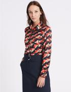 Marks & Spencer Satin Geometric Print Long Sleeve Shirt Navy Mix