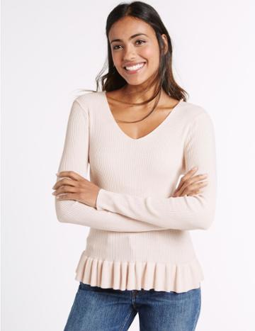 Marks & Spencer Frill V-neck Jumper Blush Pink