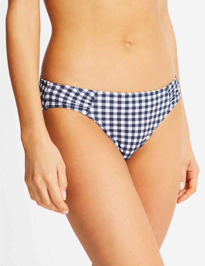Marks & Spencer Gingham Print Hipster Bikini Bottoms Blue Mix