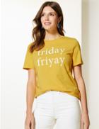 Marks & Spencer Pure Cotton Friday Straight Fit T-shirt Yellow Mix
