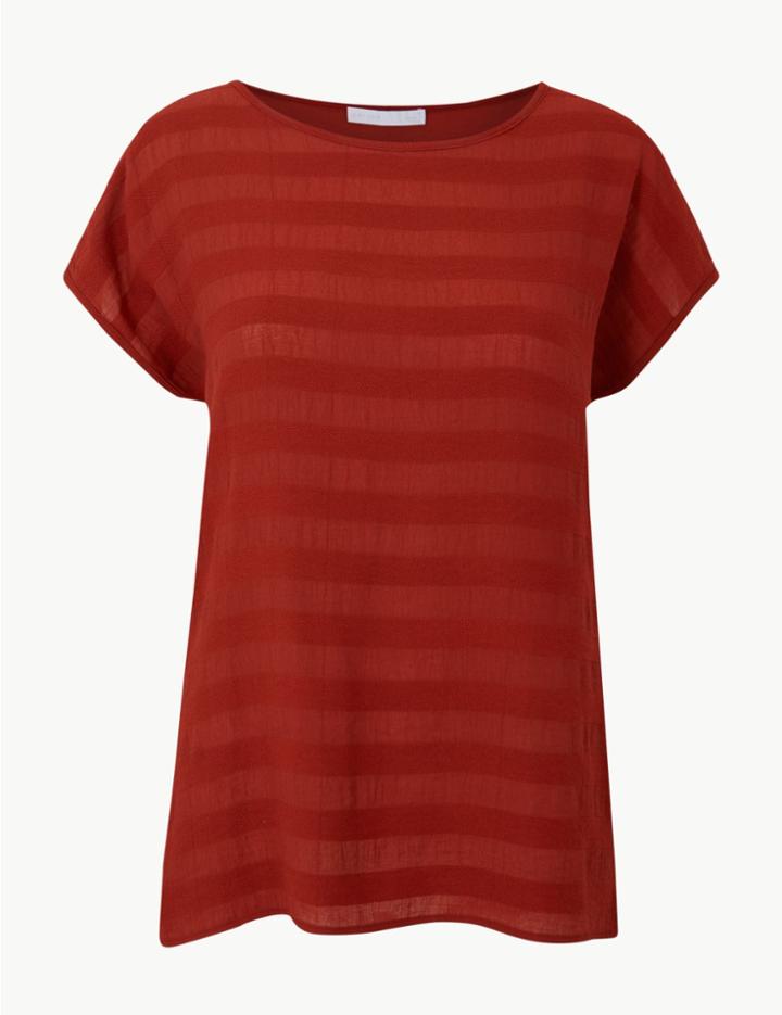Marks & Spencer Striped Jersey Short Sleeve T-shirt Sienna