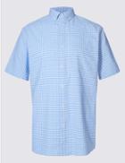 Marks & Spencer Pure Cotton Gingham Shirt With Pocket Blue Mix