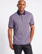 Marks & Spencer Modal Rich Textured Polo Shirt Purple Mix