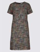Marks & Spencer Tweed Short Sleeve Shift Dress Multi