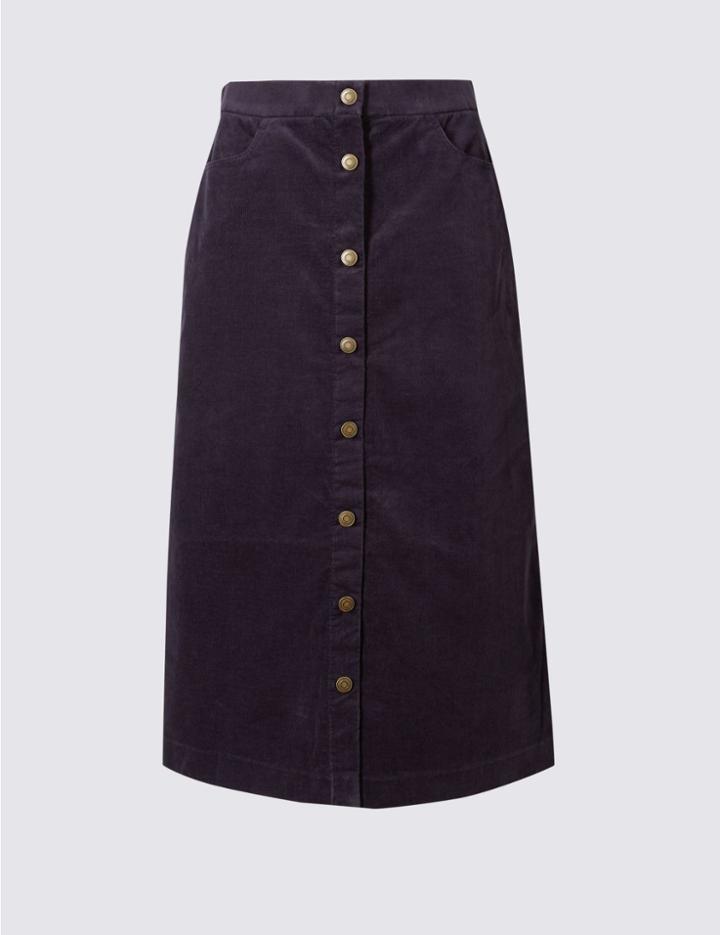Marks & Spencer Cotton Rich A-line Midi Skirt Navy