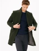 Marks & Spencer Wool Notched Collar Overcoat Green