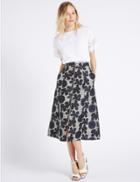 Marks & Spencer Jacquard Floral Print A-line Midi Skirt Blue Mix
