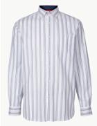 Marks & Spencer Cotton Rich Striped Shirt With Pocket White Mix