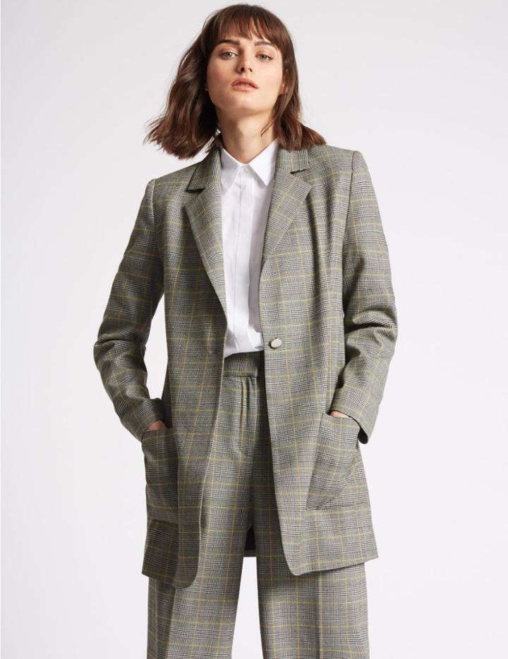 Marks & Spencer Checked Single Breasted Blazer Storm