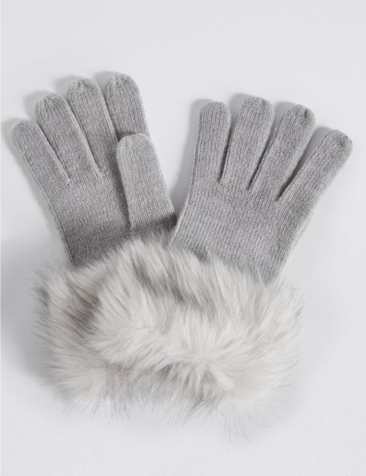 Marks & Spencer Faux Fur Cuff Gloves With Thinsulate&trade; Grey