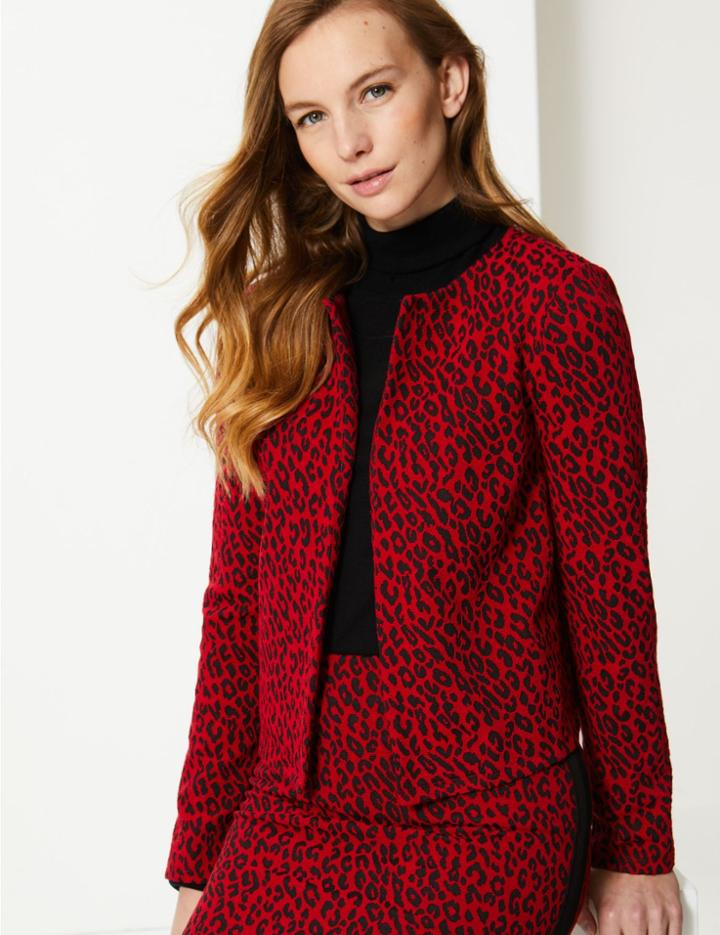 Marks & Spencer Leopard Print Blazer Red Mix