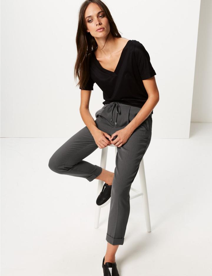 Marks & Spencer Drawstring Pleated Tapered Leg Trousers