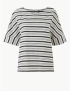 Marks & Spencer Striped Round Neck Short Sleeve T-shirt Ivory Mix