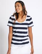 Marks & Spencer Pure Cotton Striped Perfect T-shirt Navy Mix
