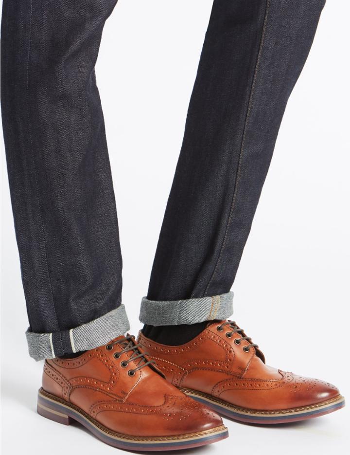 Marks & Spencer Extra Wide Fit Leather Trisole Brogue Shoes Chestnut