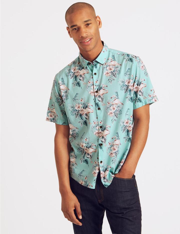 Marks & Spencer Cotton Rich Floral Printed Shirt Teal
