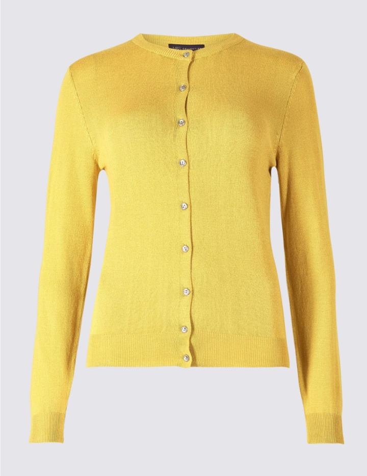 Marks & Spencer Petite Round Neck Cardigan Lemon
