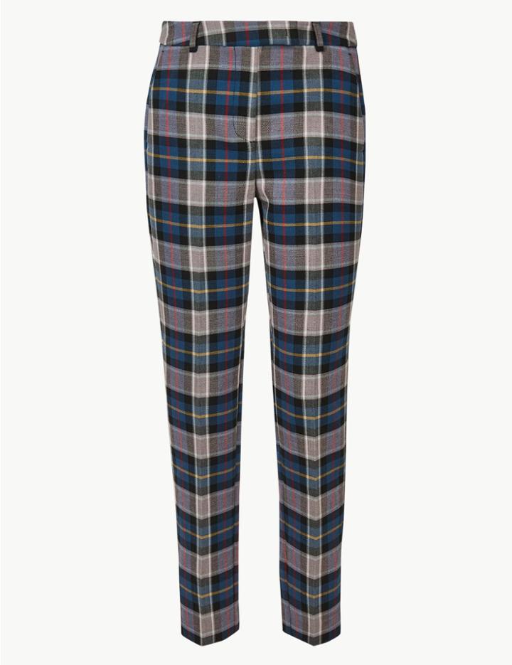 Marks & Spencer Checked Slim Leg Trousers Blue Mix