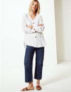 Marks & Spencer Pure Linen Longline Button Detailed Shirt White