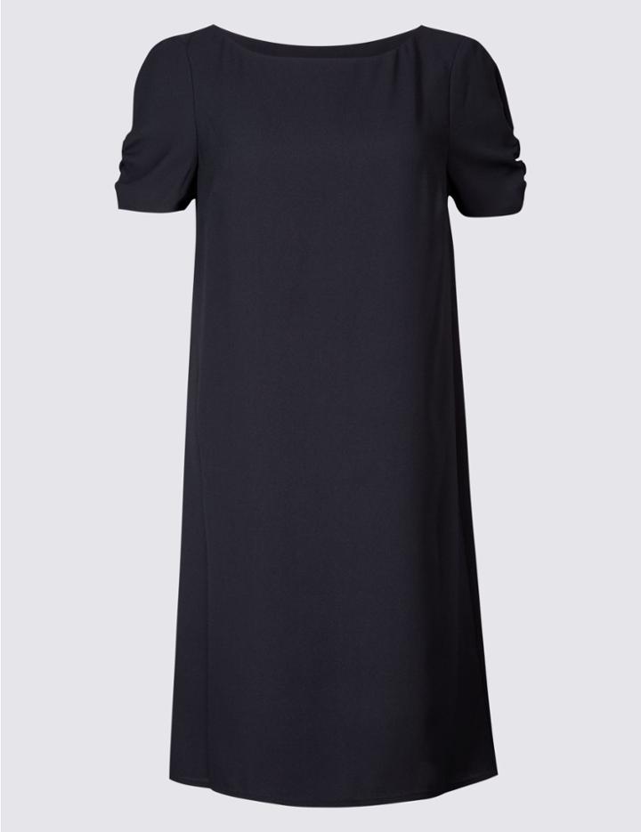 Marks & Spencer Petite Ruched Sleeve Tunic Dress Navy