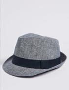 Marks & Spencer Linen Blend Trilby Hat Navy Mix