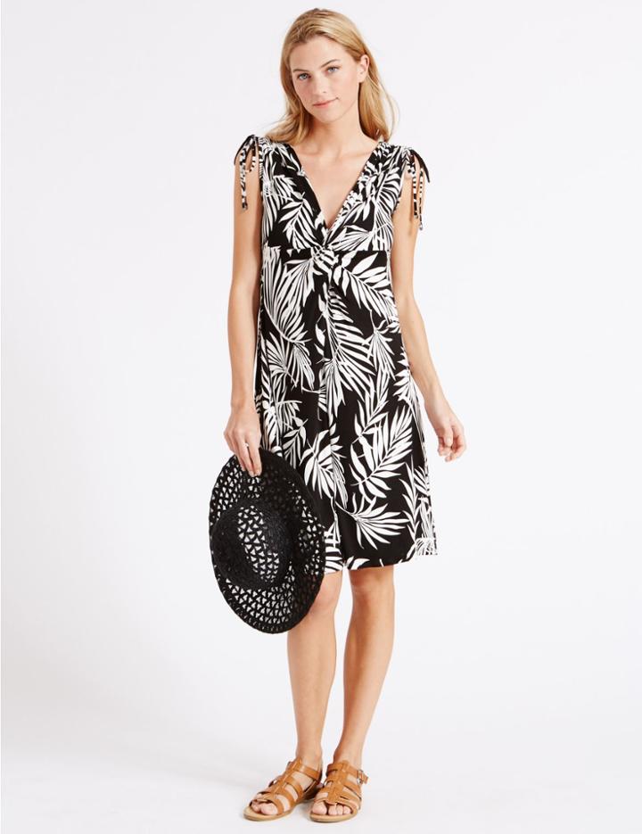Marks & Spencer Palm Leaf Print Vest Dress Black Mix