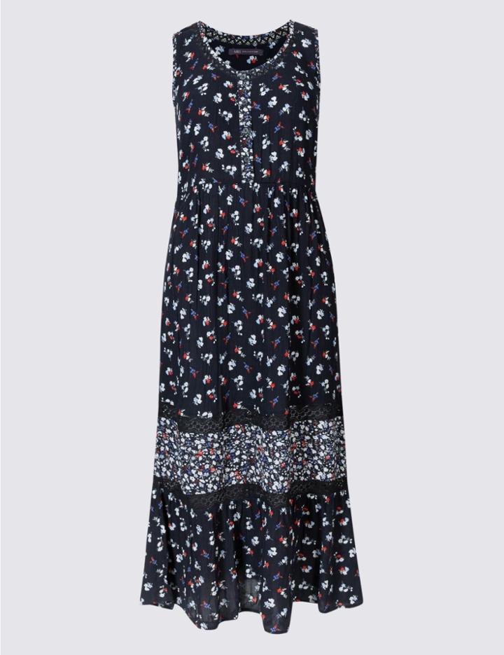 Marks & Spencer Floral Print Patchwork Tiered Tunic Dress Multi