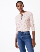 Marks & Spencer Pure Cotton Floral Long Sleeve Top Pink Mix