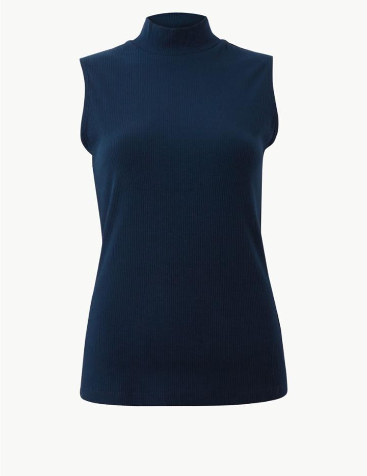 Marks & Spencer Textured Turtle Neck Top Navy