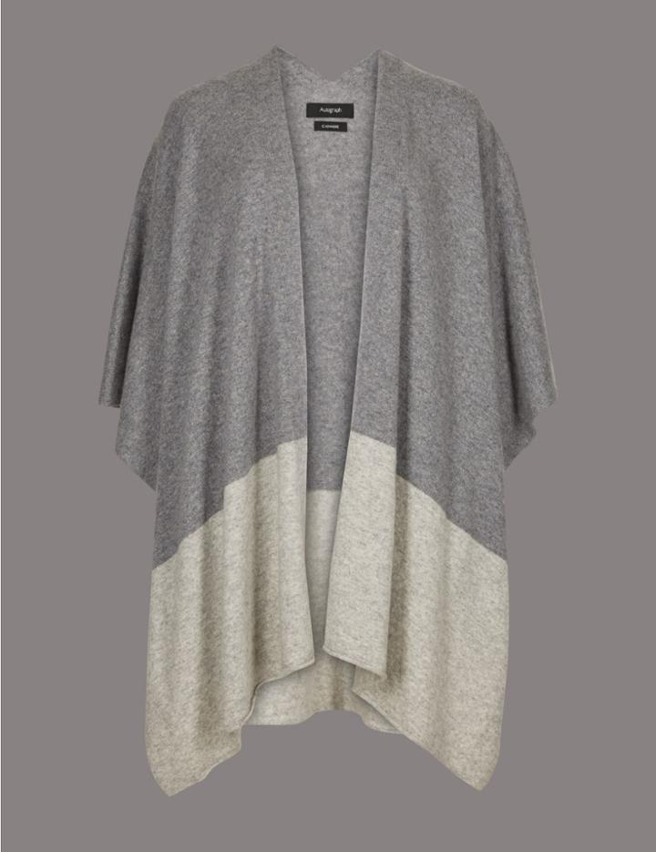 Marks & Spencer Pure Cashmere Colour Block Wrap Grey Mix