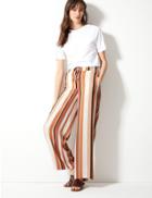 Marks & Spencer Striped Wide Leg Ankle Grazer Trousers Magenta Mix