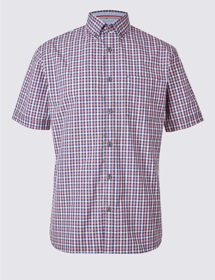 Marks & Spencer Pure Cotton Checked Shirt With Pocket Red Mix