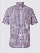 Marks & Spencer Pure Cotton Checked Shirt With Pocket Red Mix