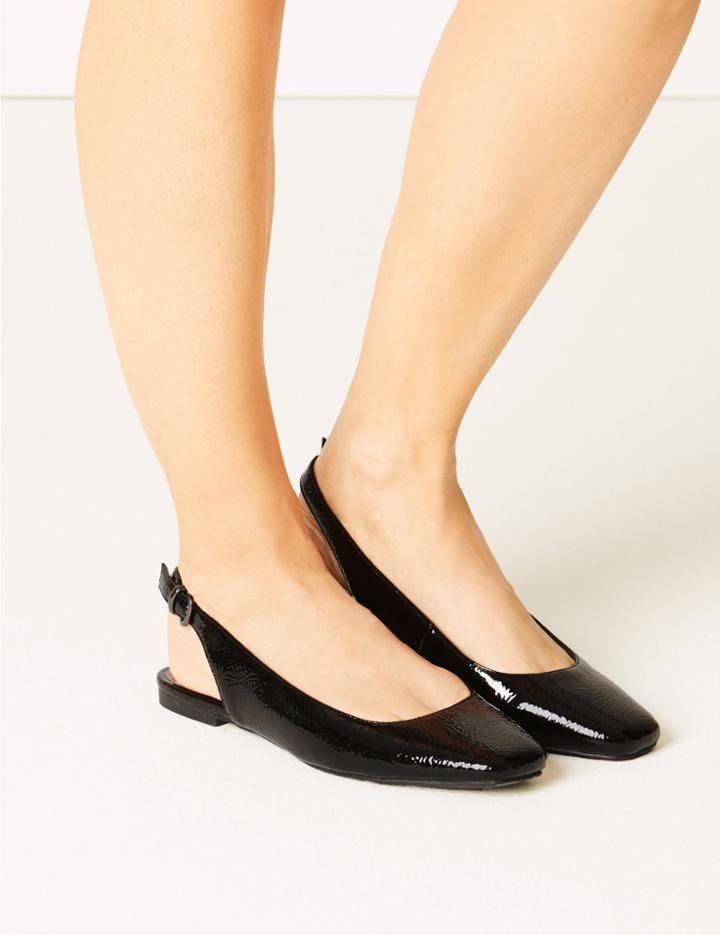 Marks & Spencer Square Toe Slingback Shoes Black Patent
