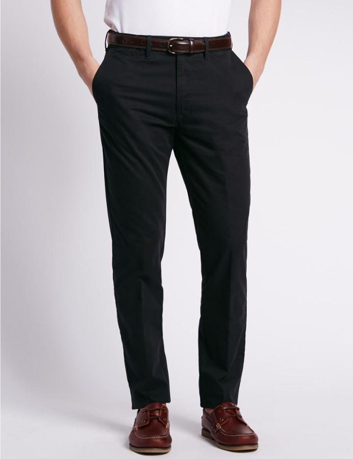 Marks & Spencer Pure Cotton Slim Fit Flat Front Chinos Black